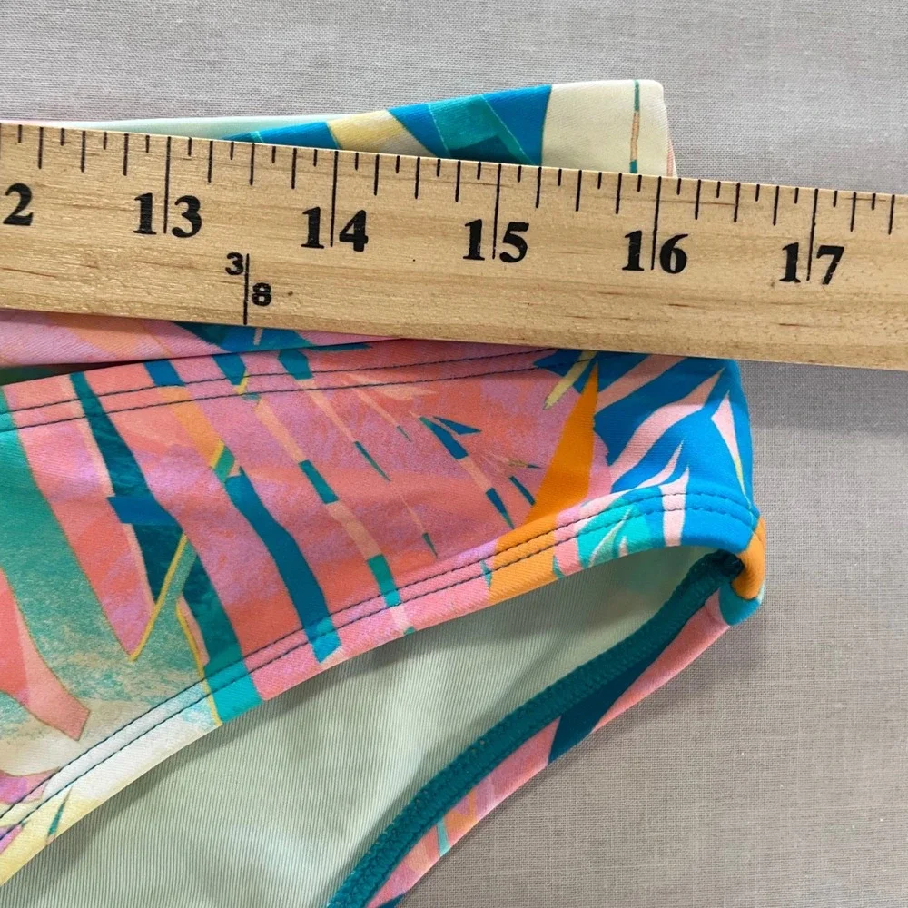 Cupshe Women's XL Swim Bottoms Multicolor Tropical Palm High‎ Waist 80s
